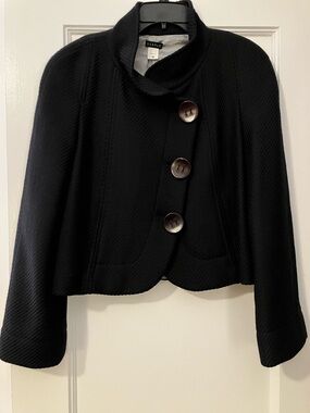 Vintage SEARLE 100% Virgin Wool Italian Fabric Cropped Jacket Black Sz 8 USA